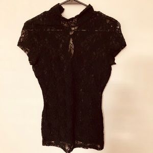 Bebe black lacey short-sleeves blouse